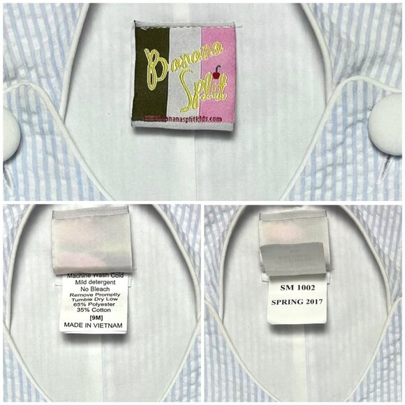 Banana Split Kids Seersucker Striped Romper Blue White 9 Mons - Picture 3 of 3